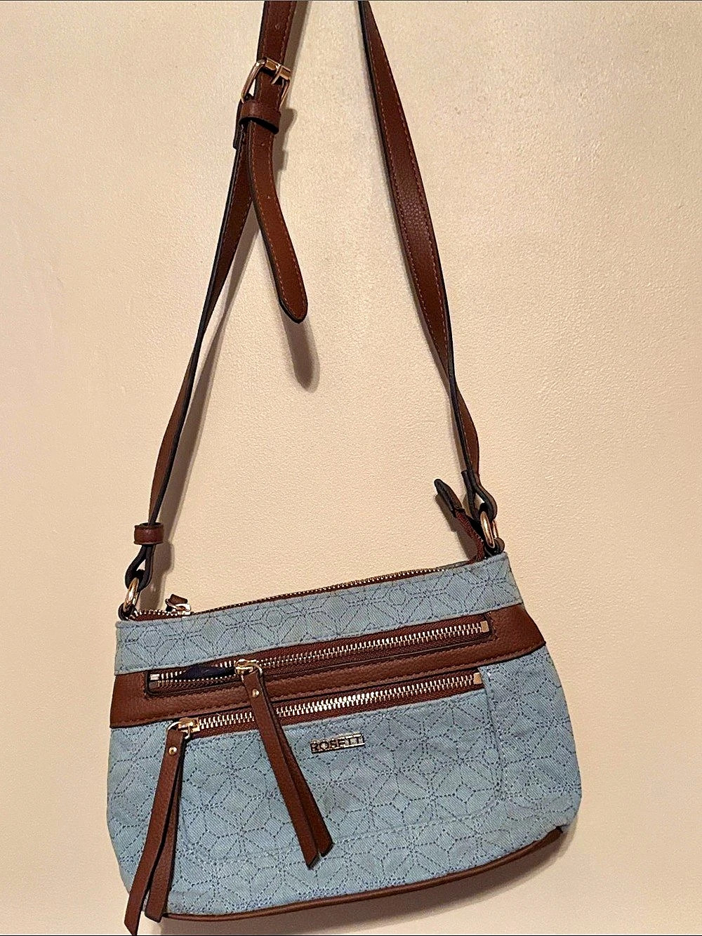 Rosetti Geometric Crossbody Bag in Blue & Brown